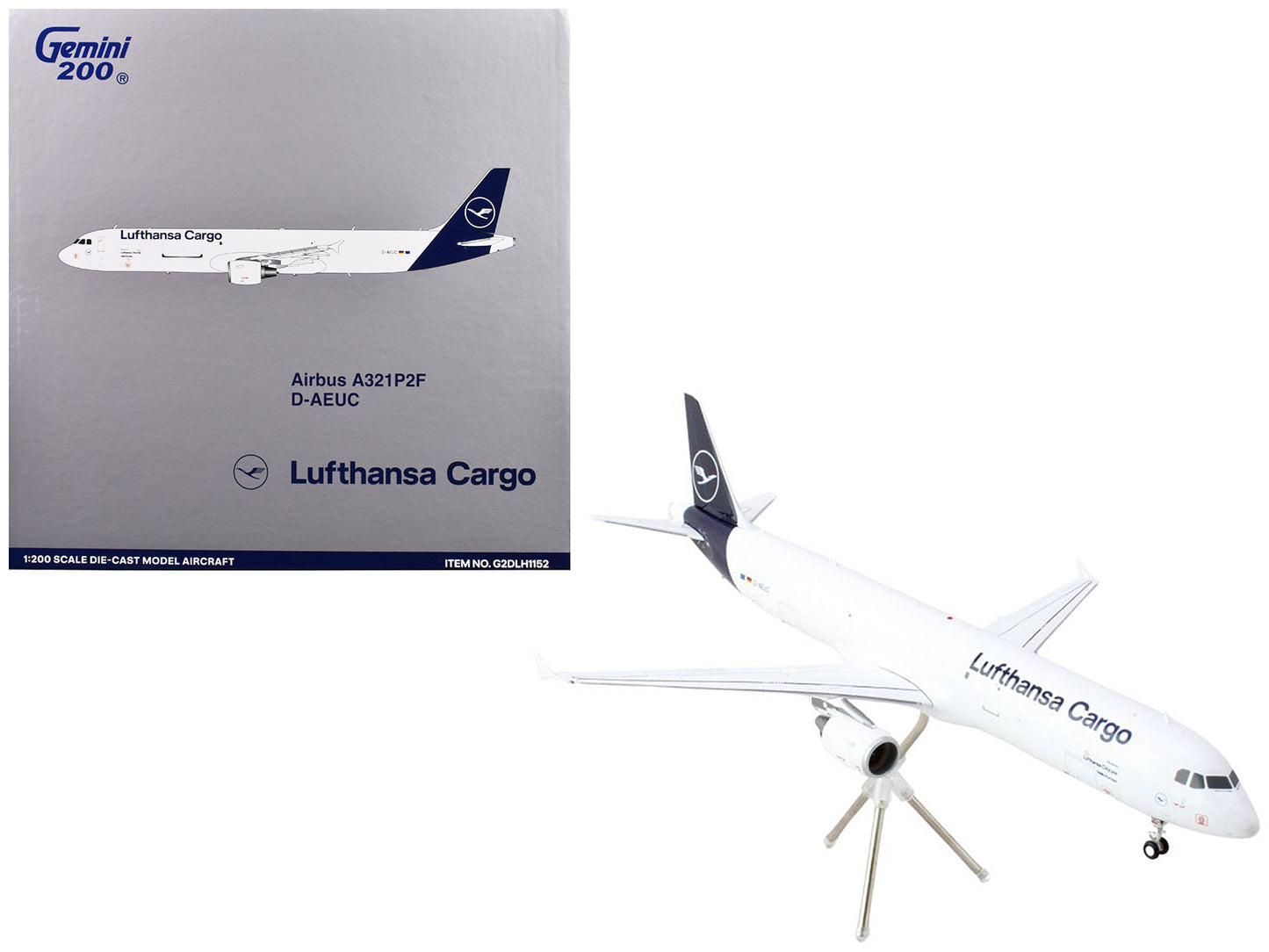 Airbus A321P2F Commercial Aircraft "Lufthansa Cargo" (D-AEUC) White with Blue Tail "Gemini 200" Series 1/200 Diecast Model Airplane by GeminiJets <h2>Airbus GeminiJets</h2> <p>High-quality car perfect