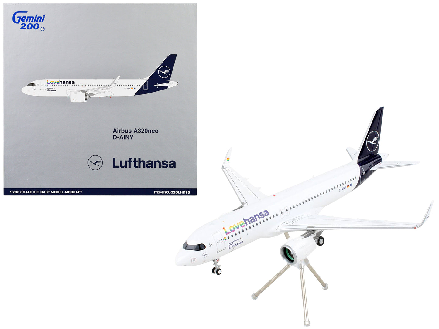 Airbus A320neo Commercial Aircraft "Lufthansa - LoveHansa" White with Blue Tail "Gemini 200" Series 1/200 Diecast Model Airplane by GeminiJets <h2>Airbus GeminiJets</h2> <p>High-quality car perfect fo