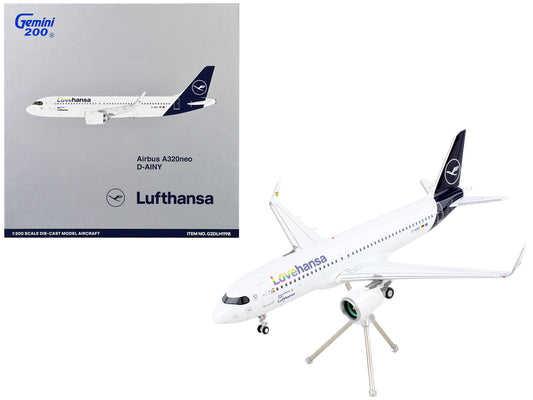 Airbus A320neo Commercial Aircraft "Lufthansa - LoveHansa" White with Blue Tail "Gemini 200" Series 1/200 Diecast Model Airplane by GeminiJets <h2>Airbus GeminiJets</h2> <p>High-quality car perfect fo