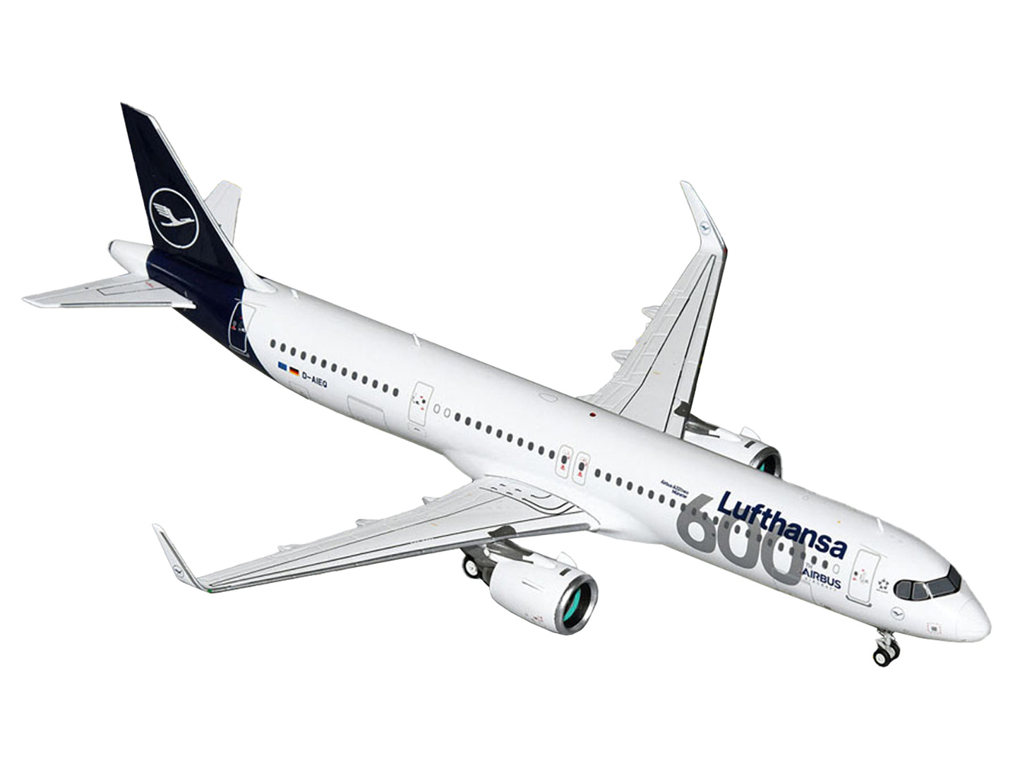 Airbus A321neo Commercial Aircraft "Lufthansa - 600th Aircraft" (D-AIEQ) White with Dark Blue Tail "Gemini 200" Series 1/200 Diecast Model Airplane by GeminiJets <h2>Airbus GeminiJets</h2> <p>High-qua