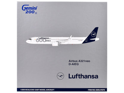 Airbus A321neo Commercial Aircraft "Lufthansa - 600th Aircraft" (D-AIEQ) White with Dark Blue Tail "Gemini 200" Series 1/200 Diecast Model Airplane by GeminiJets <h2>Airbus GeminiJets</h2> <p>High-qua