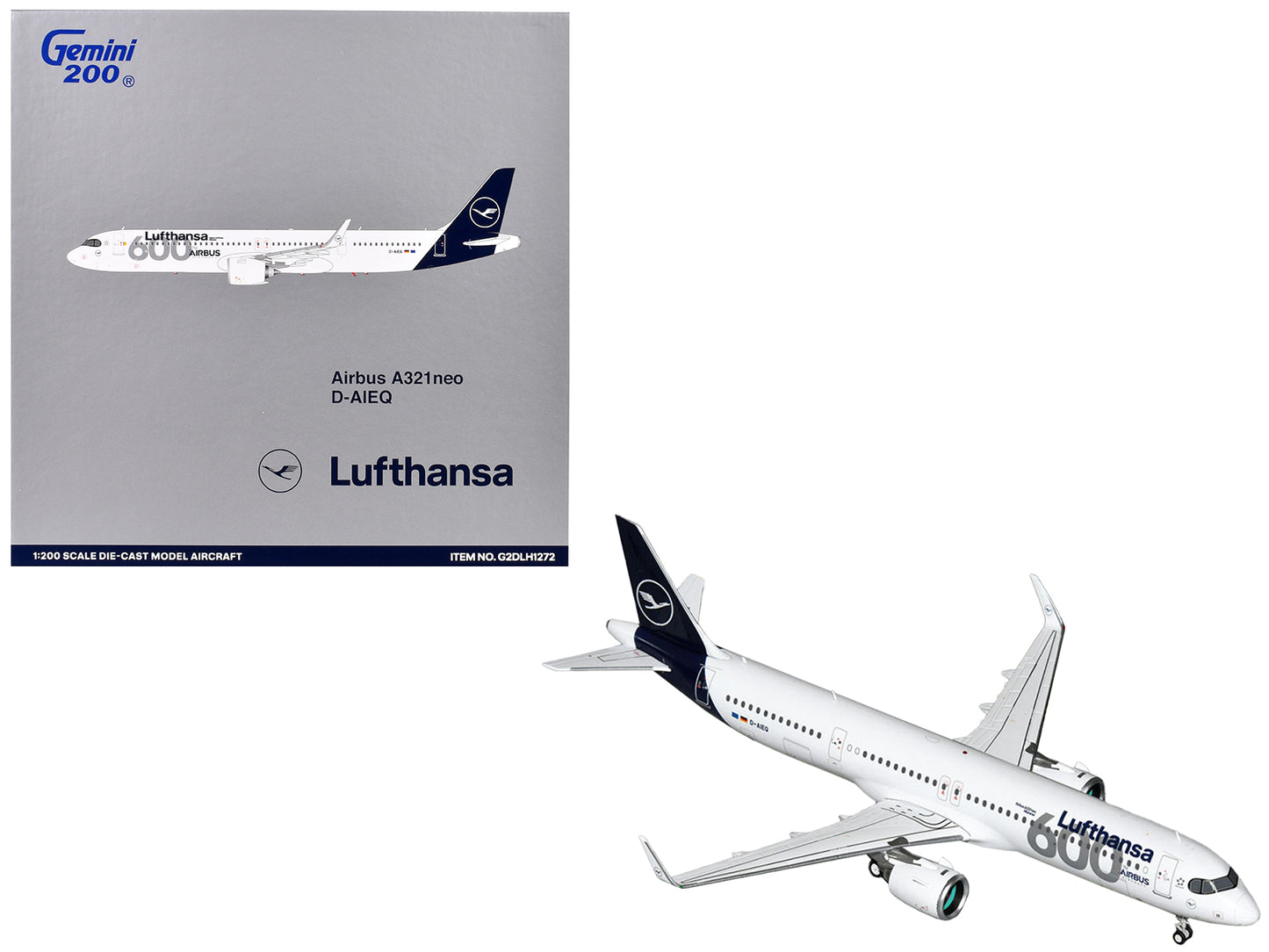 Airbus A321neo Commercial Aircraft "Lufthansa - 600th Aircraft" (D-AIEQ) White with Dark Blue Tail "Gemini 200" Series 1/200 Diecast Model Airplane by GeminiJets <h2>Airbus GeminiJets</h2> <p>High-qua