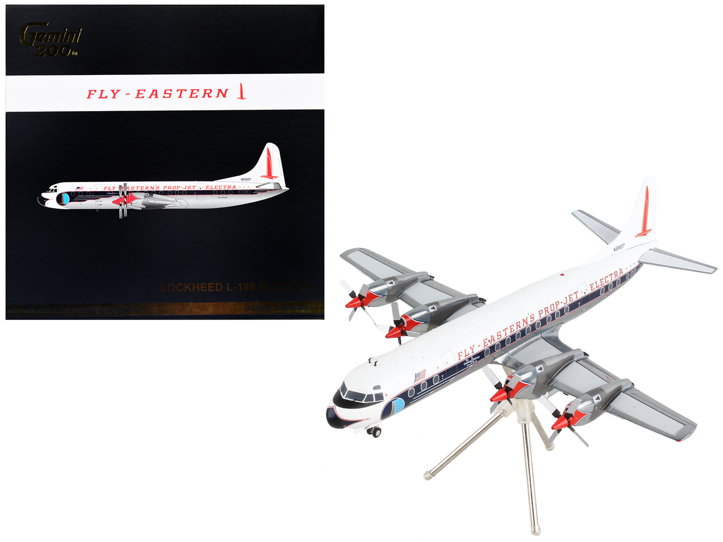Lockheed L-188 Electra Commercial Aircraft "Eastern Air Lines" White with Blue Stripes "Gemini 200" Series 1/200 Diecast Model Airplane by GeminiJets <h2>Lockheed GeminiJets</h2> <p>High-quality car p