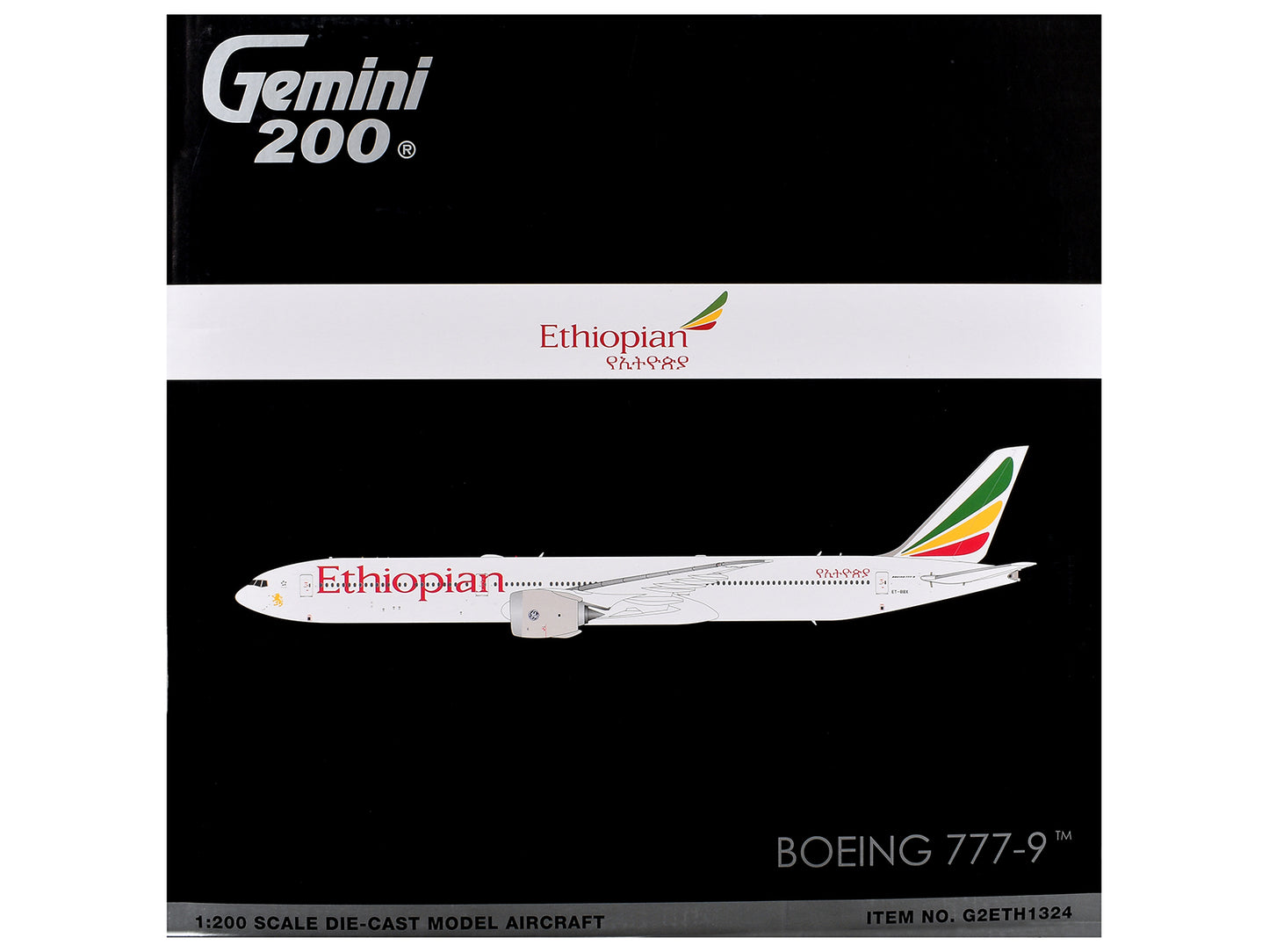 Boeing 777-9 Commercial Aircraft "Ethiopian Airlines" (ET-BBX) White with Tail Stripes "Gemini 200" Series 1/200 Diecast Model Airplane by GeminiJets
