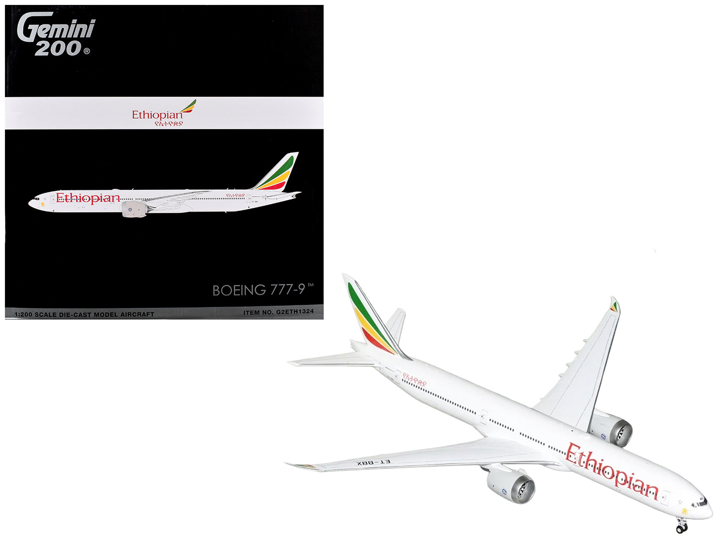 Boeing 777-9 Commercial Aircraft "Ethiopian Airlines" (ET-BBX) White with Tail Stripes "Gemini 200" Series 1/200 Diecast Model Airplane by GeminiJets