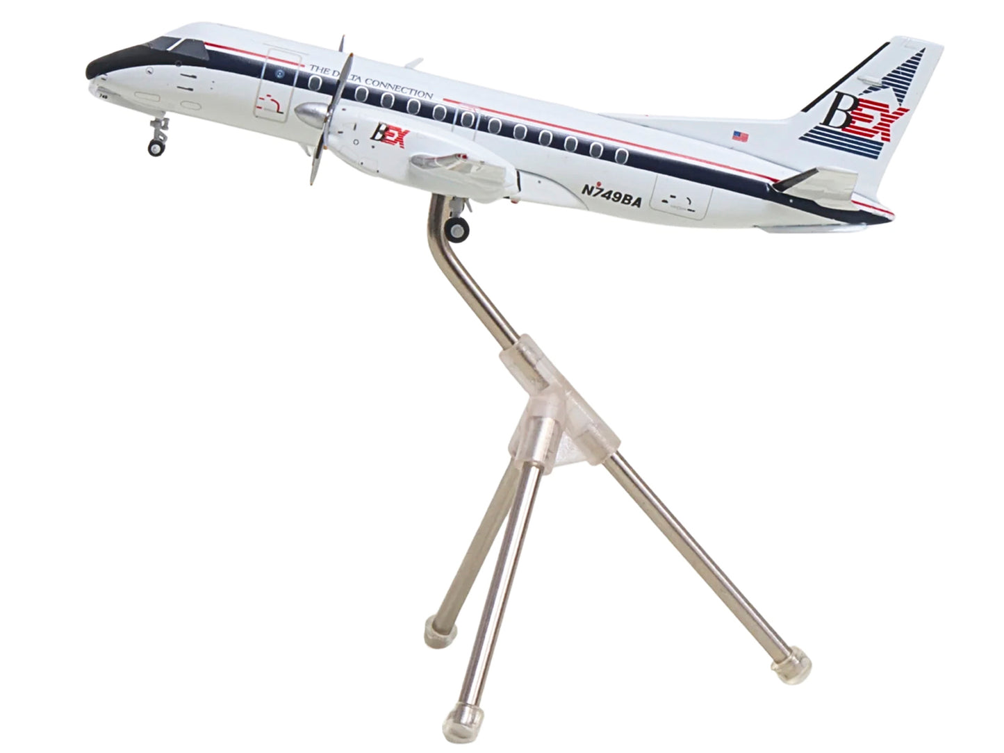 Saab 340A Commercial Aircraft "Delta Connection - Business Express Airlines" (N749BA) White with Dark Blue and Red Stripes "Gemini 200" Series 1/200 Diecast Model by GeminiJets <h2>Saab GeminiJets</h2