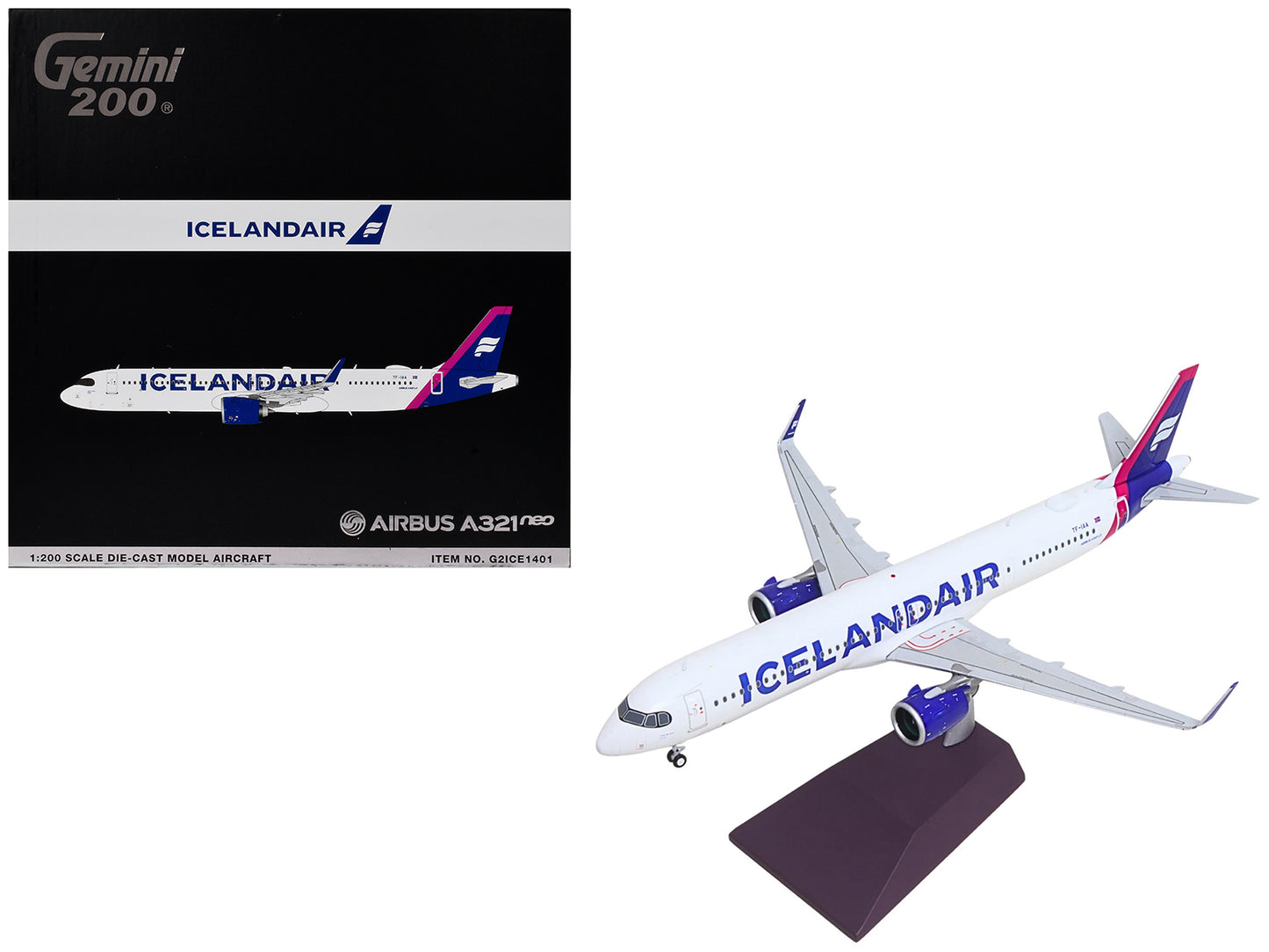 Airbus A321neo Commercial Aircraft "Icelandair" (TF-IAA) White with Blue and Pink Tail "Gemini 200" Series 1/200 Diecast Model by GeminiJets <h2>Airbus GeminiJets</h2> <p>High-quality car perfect for