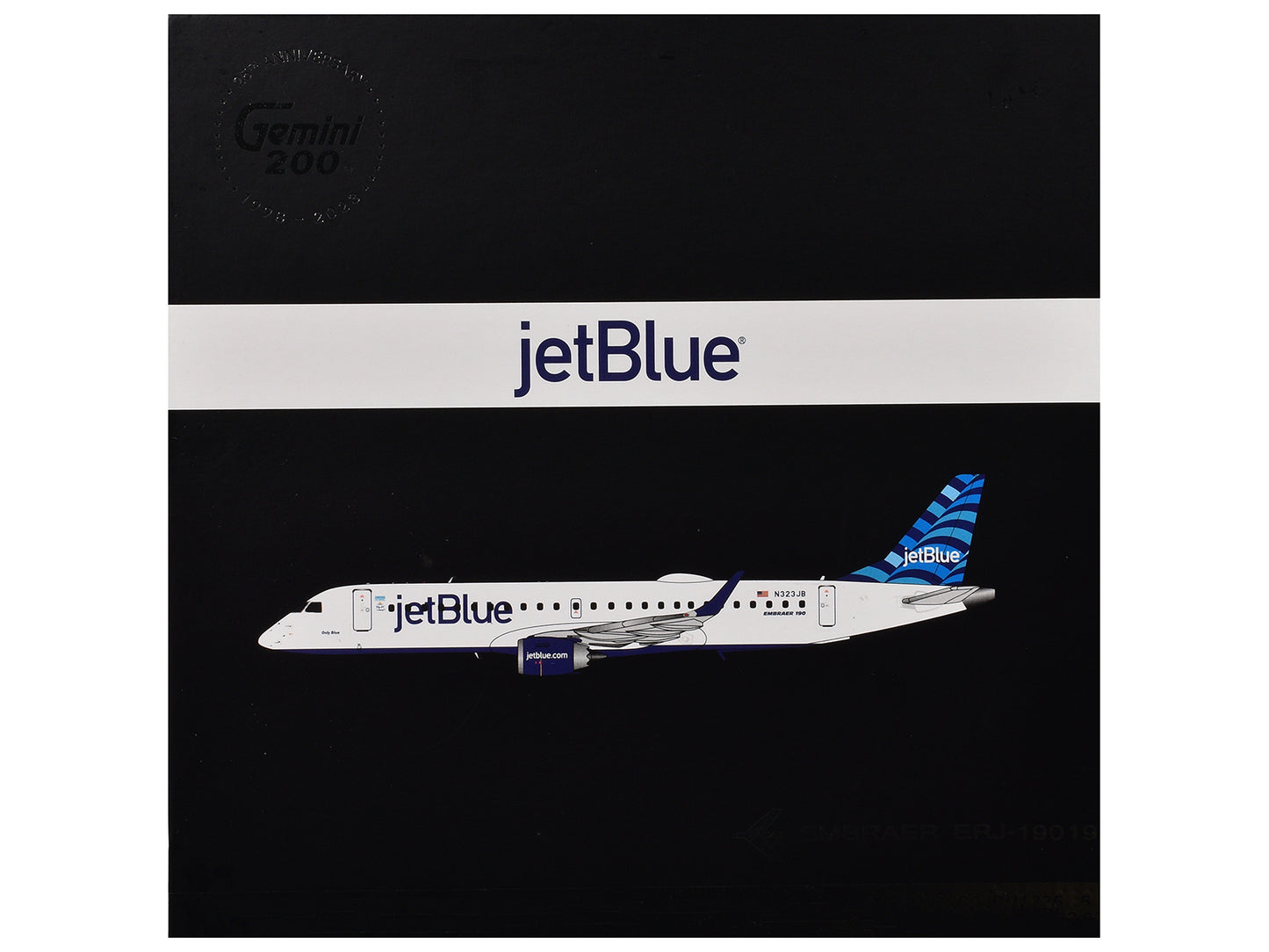 Embraer ERJ-190 Commercial Aircraft "JetBlue Airways" (N323JB) White with Blue Striped Tail "Gemini 200" Series 1/200 Diecast Model Airplane by GeminiJets <h2>Embraer GeminiJets</h2> <p>High-quality c