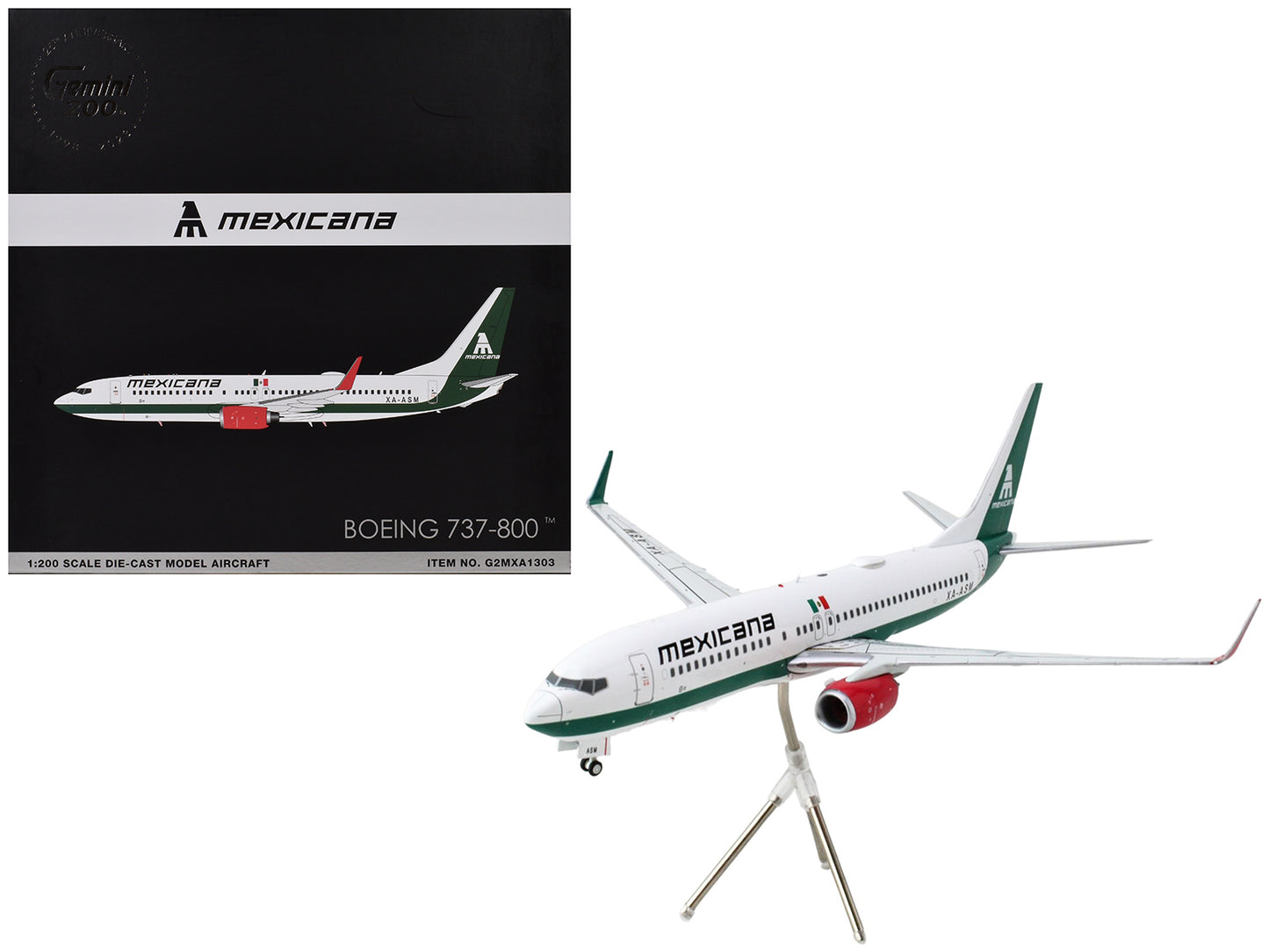 Boeing 737-800 Commercial Aircraft "Mexicana" (XA-ASM) White with Green Stripes "Gemini 200" Series 1/200 Diecast Model Airplane by GeminiJets <h2>Boeing GeminiJets</h2> <p>High-quality car perfect fo