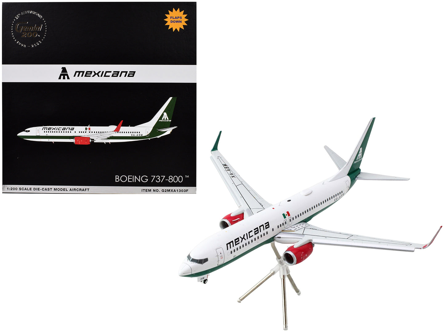 Boeing 737-800 Commercial Aircraft with Flaps Down "Mexicana" (XA-ASM) White Green Stripes "Gemini 200" Series 1/200 Diecast Model Airplane by GeminiJets <h2>Boeing GeminiJets</h2> <p>High-quality car
