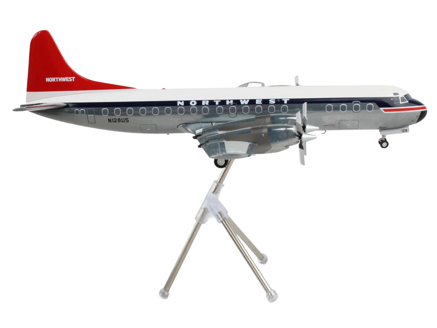 Lockheed L-188 Electra Commercial Aircraft "Northwest Orient" (N128US) White and Gray with Blue Stripes Red Tail "Gemini 200" Series 1/200 Diecast Model Airplane by GeminiJets <h2>Lockheed GeminiJets<