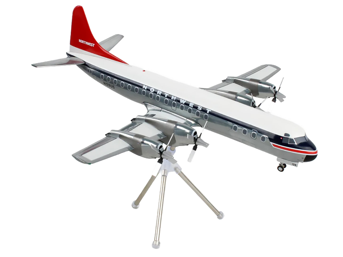 Lockheed L-188 Electra Commercial Aircraft "Northwest Orient" (N128US) White and Gray with Blue Stripes Red Tail "Gemini 200" Series 1/200 Diecast Model Airplane by GeminiJets <h2>Lockheed GeminiJets<