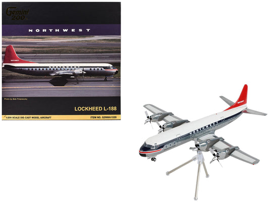 Lockheed L-188 Electra Commercial Aircraft "Northwest Orient" (N128US) White and Gray with Blue Stripes and Red Tail "Gemini 200" Series 1/200 T&y Diecast Model Airplane by GeminiJets