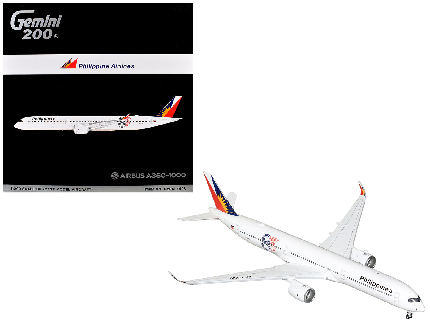 Airbus A350-1000 Commercial Aircraft "Philippine Airlines" (RP-C3510) White with Tail Graphics "Gemini 200" 1/200 Diecast Model Airplane by GeminiJets