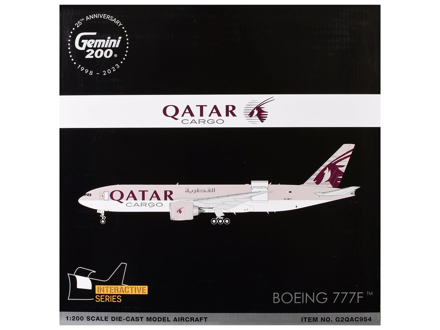 Boeing 777F Commercial Aircraft "Qatar Cargo" (A7-BFT) Gray with Tail Graphics "Gemini 200 - Interactive" Series 1/200 Diecast Model Airplane by GeminiJets <h2>Boeing GeminiJets</h2> <p>High-quality c