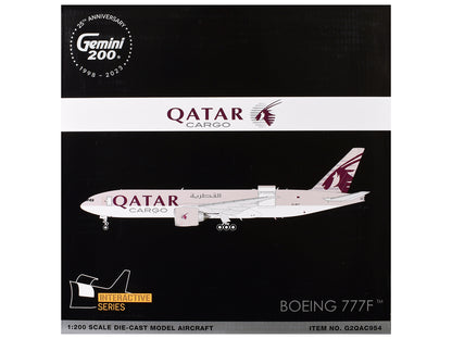 Boeing 777F Commercial Aircraft "Qatar Cargo" (A7-BFT) Gray with Tail Graphics "Gemini 200 - Interactive" Series 1/200 Diecast Model Airplane by GeminiJets <h2>Boeing GeminiJets</h2> <p>High-quality c