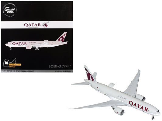 Boeing 777F Commercial Aircraft "Qatar Cargo" (A7-BFT) Gray with Tail Graphics "Gemini 200 - Interactive" Series 1/200 Diecast Model Airplane by GeminiJets <h2>Boeing GeminiJets</h2> <p>High-quality c