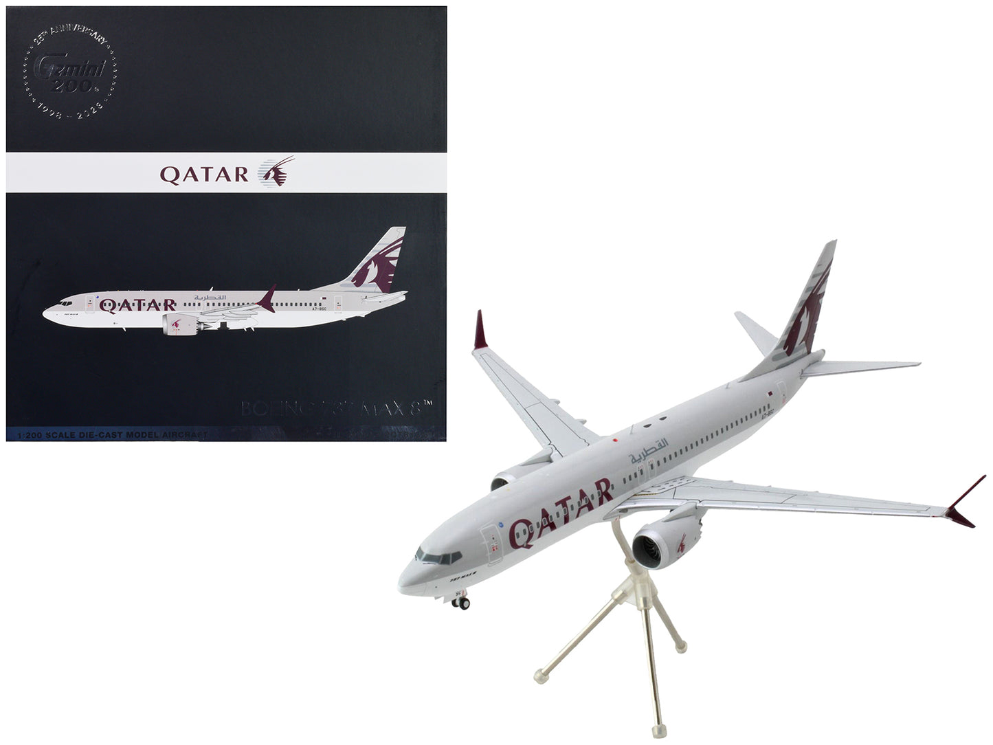 Boeing 737 MAX 8 Commercial Aircraft "Qatar Airways" Gray and White with Tail Graphics "Gemini 200" Series 1/200 Diecast Model Airplane by GeminiJets <h2>Boeing GeminiJets</h2> <p>High-quality car per