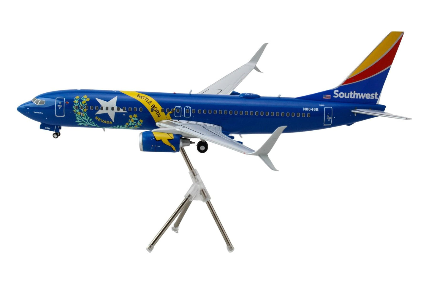 Boeing 737-800 Commercial Aircraft "Southwest Airlines - Nevada One" (N8646B) Blue with Tail Stripes "Gemini 200" Series 1/200 Diecast Model Airplane by GeminiJets <h2>Boeing GeminiJets</h2> <p>High-q