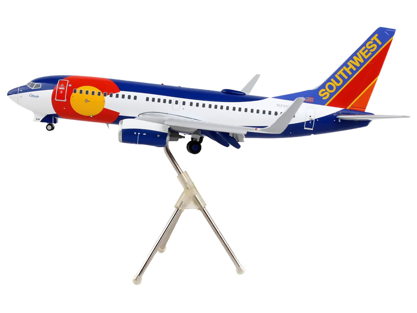 Boeing 737-700 Commercial Aircraft with Flaps Down Configuration "Southwest Airlines - Colorado One" (N230WN) White and Blue "Gemini 200" Series 1/200 Diecast Model Airplane by GeminiJets <h2>Boeing G