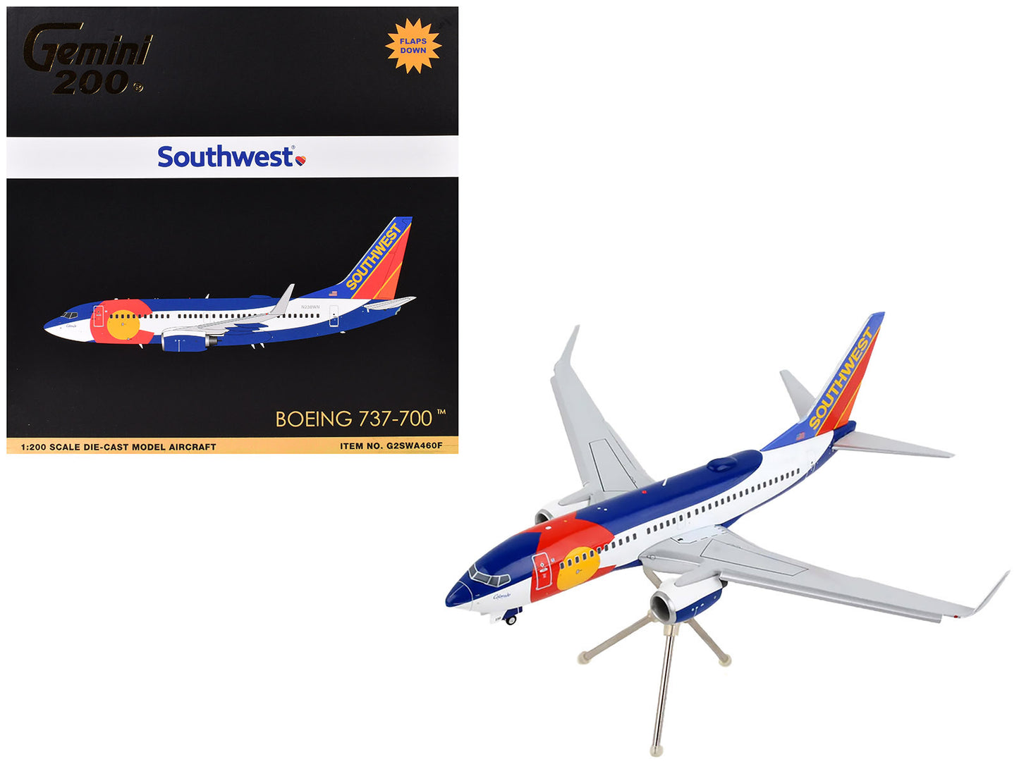 Boeing 737-700 Commercial Aircraft with Flaps Down Configuration "Southwest Airlines - Colorado One" (N230WN) White and Blue "Gemini 200" Series 1/200 Diecast Model Airplane by GeminiJets <h2>Boeing G