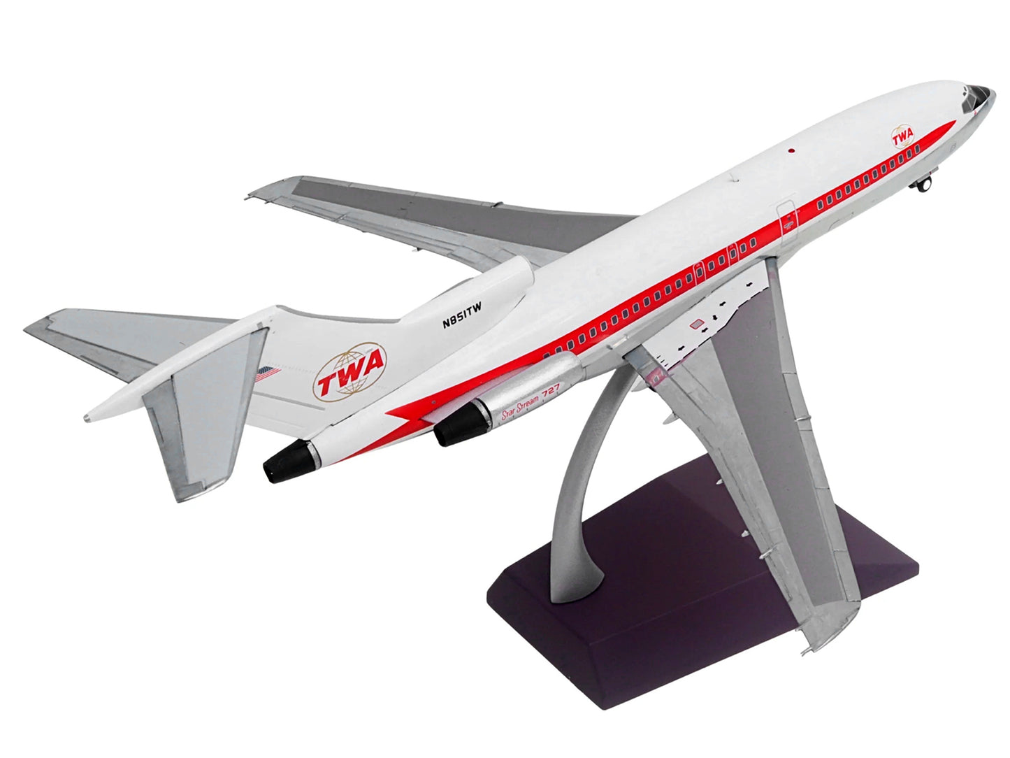 Boeing 727-100 Commercial Aircraft "Trans World Airlines (TWA)" (N851TW) White with Red Stripes "Gemini 200" Series 1/200 Diecast Model Airplane by GeminiJets <h2>Boeing GeminiJets</h2> <p>High-qualit