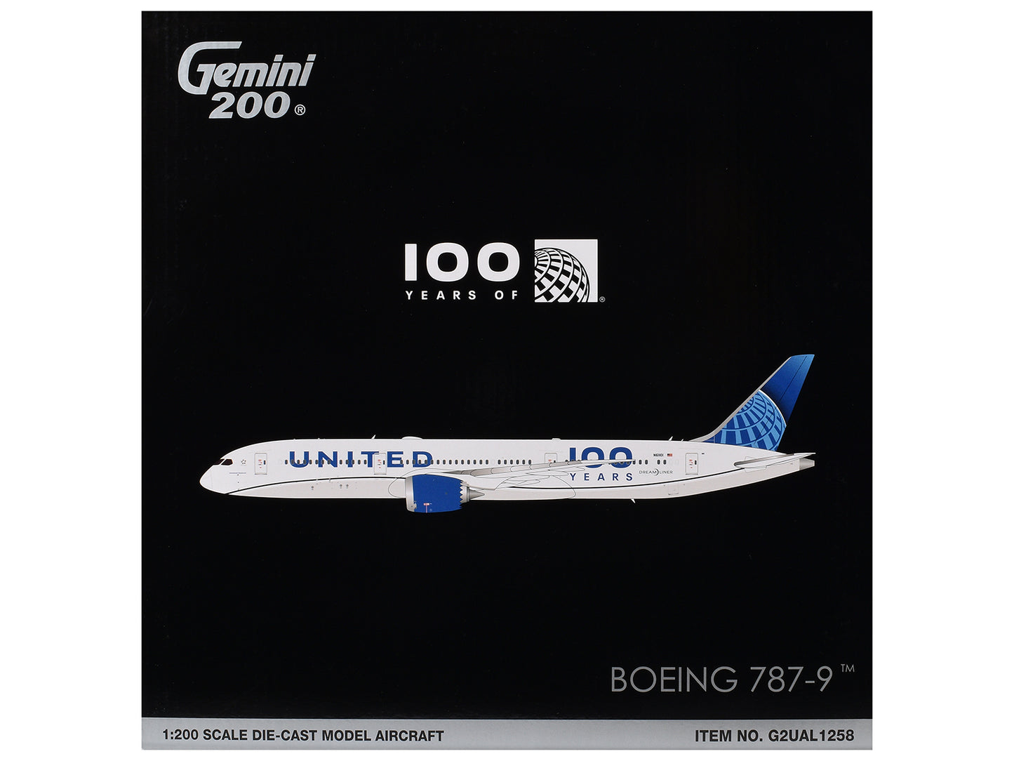 Boeing 787-9 Commercial Aircraft "United Airlines 100 Years" (N61101) White with Graphics and Blue Tail "Gemini 200" Series 1/200 Diecast Model by GeminiJets <h2>Boeing GeminiJets</h2> <p>High-quality