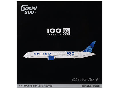 Boeing 787-9 Commercial Aircraft "United Airlines 100 Years" (N61101) White with Graphics and Blue Tail "Gemini 200" Series 1/200 Diecast Model by GeminiJets <h2>Boeing GeminiJets</h2> <p>High-quality