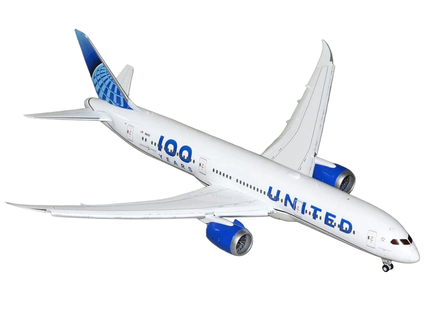 Boeing 787-9 Commercial Aircraft with Flaps Down "United Airlines 100 Years" (N61101) White Graphics and Blue Tail "Gemini 200" Series 1/200 Diecast Model by GeminiJets <h2>Boeing GeminiJets</h2> <p>H