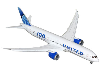Boeing 787-9 Commercial Aircraft with Flaps Down "United Airlines 100 Years" (N61101) White Graphics and Blue Tail "Gemini 200" Series 1/200 Diecast Model by GeminiJets <h2>Boeing GeminiJets</h2> <p>H