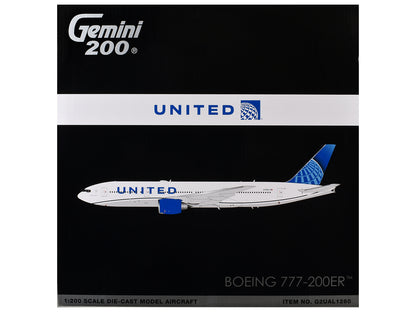 Boeing 777-200ER Commercial Aircraft "United Airlines" (N798UA) White with Blue Tail "Gemini 200" Series 1/200 Diecast Model by GeminiJets
