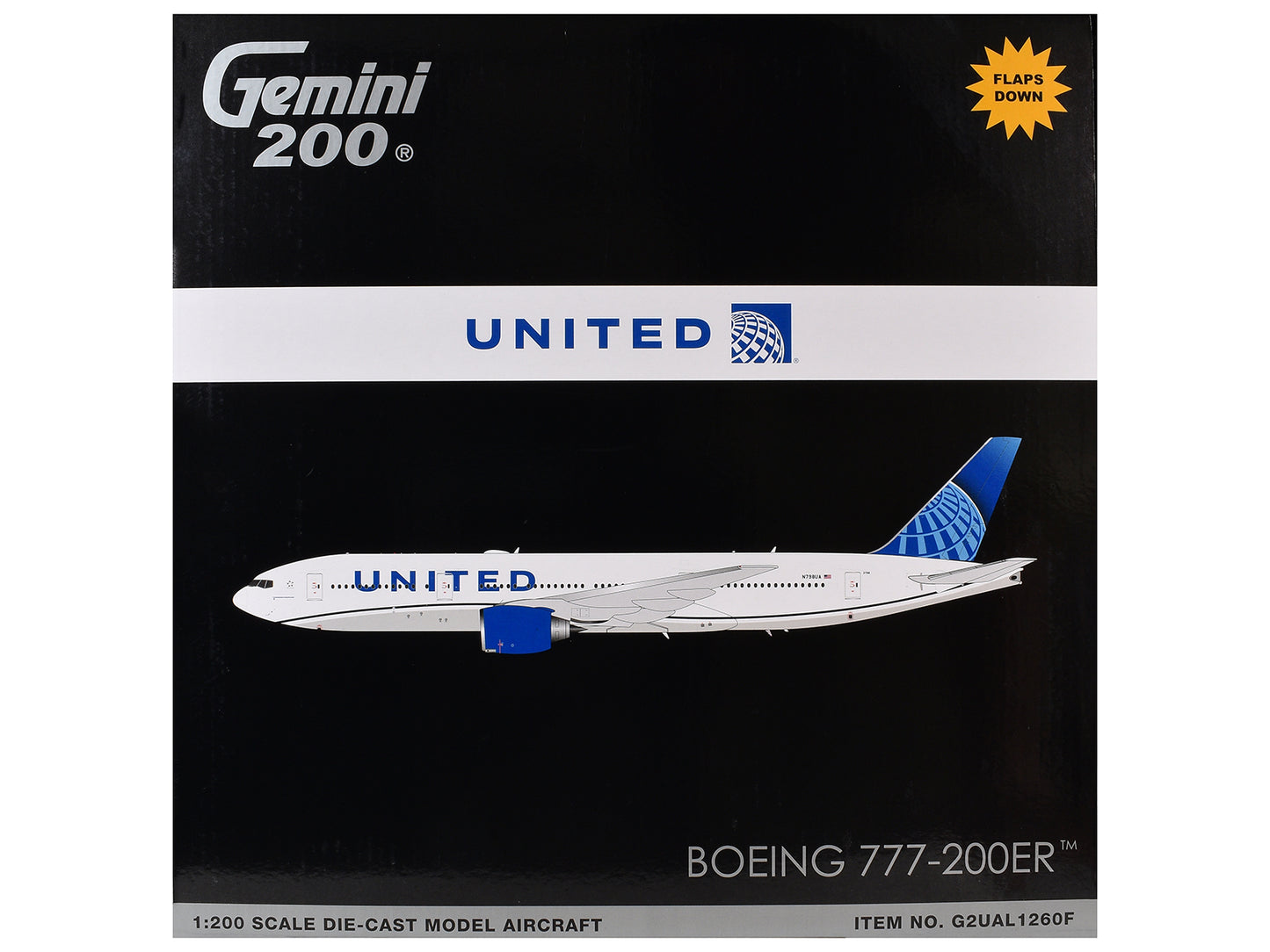 Boeing 777-200ER Commercial Aircraft with Flaps Down "United Airlines" (N798UA) White with Blue Tail "Gemini 200" Series 1/200 Diecast Model by GeminiJets