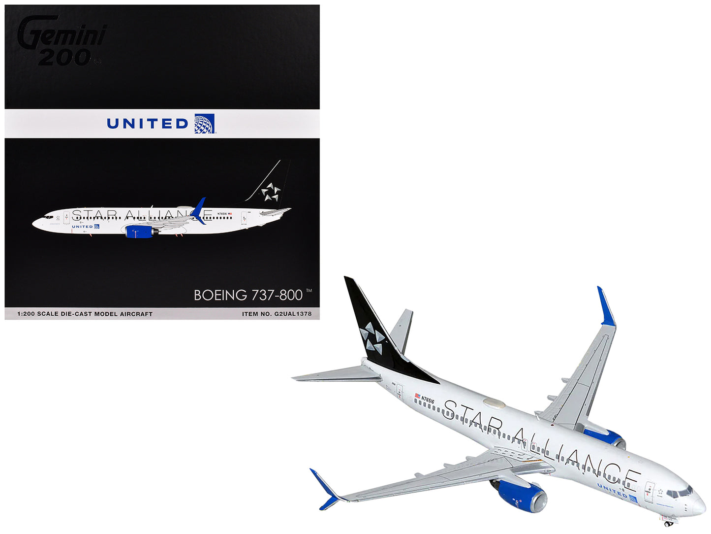 Boeing 737-800 Commercial Aircraft "United Airlines Star Alliance" (N76516) White with Black Tail "Gemini 200" Series 1/200 Diecast Model Airplane by GeminiJets <h2>Boeing GeminiJets</h2> <p>High-qual