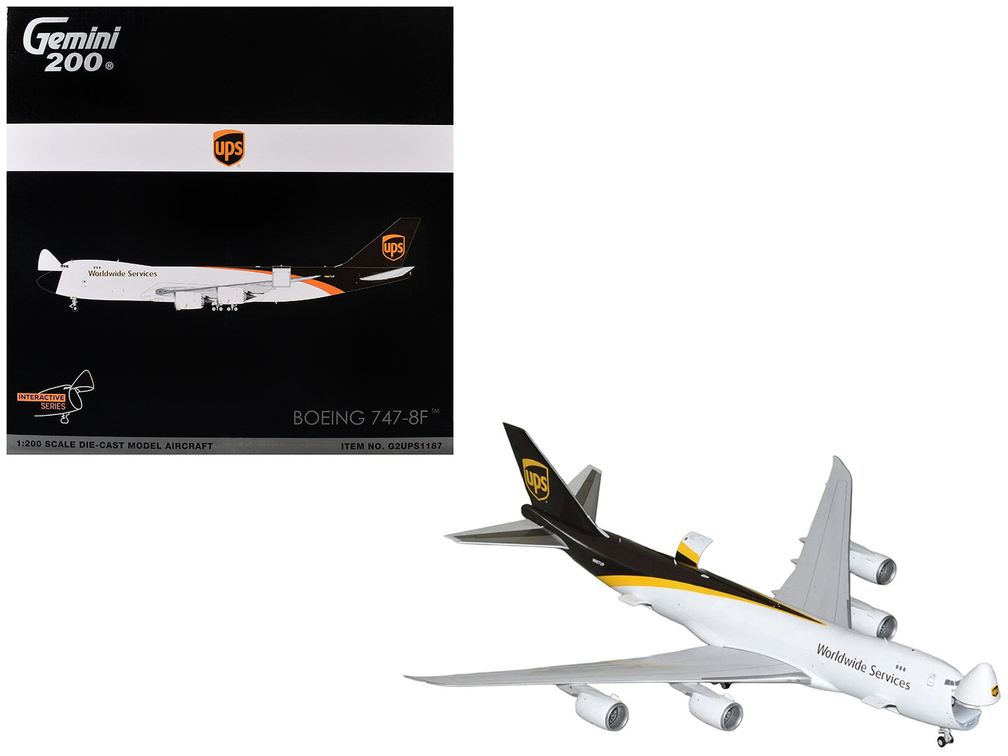 Boeing 747-8F Commercial Aircraft "UPS Worldwide Services" (N607UP) White with Brown Tail "Gemini 200 - Interactive Series" Series 1/200 Diecast Model by GeminiJets