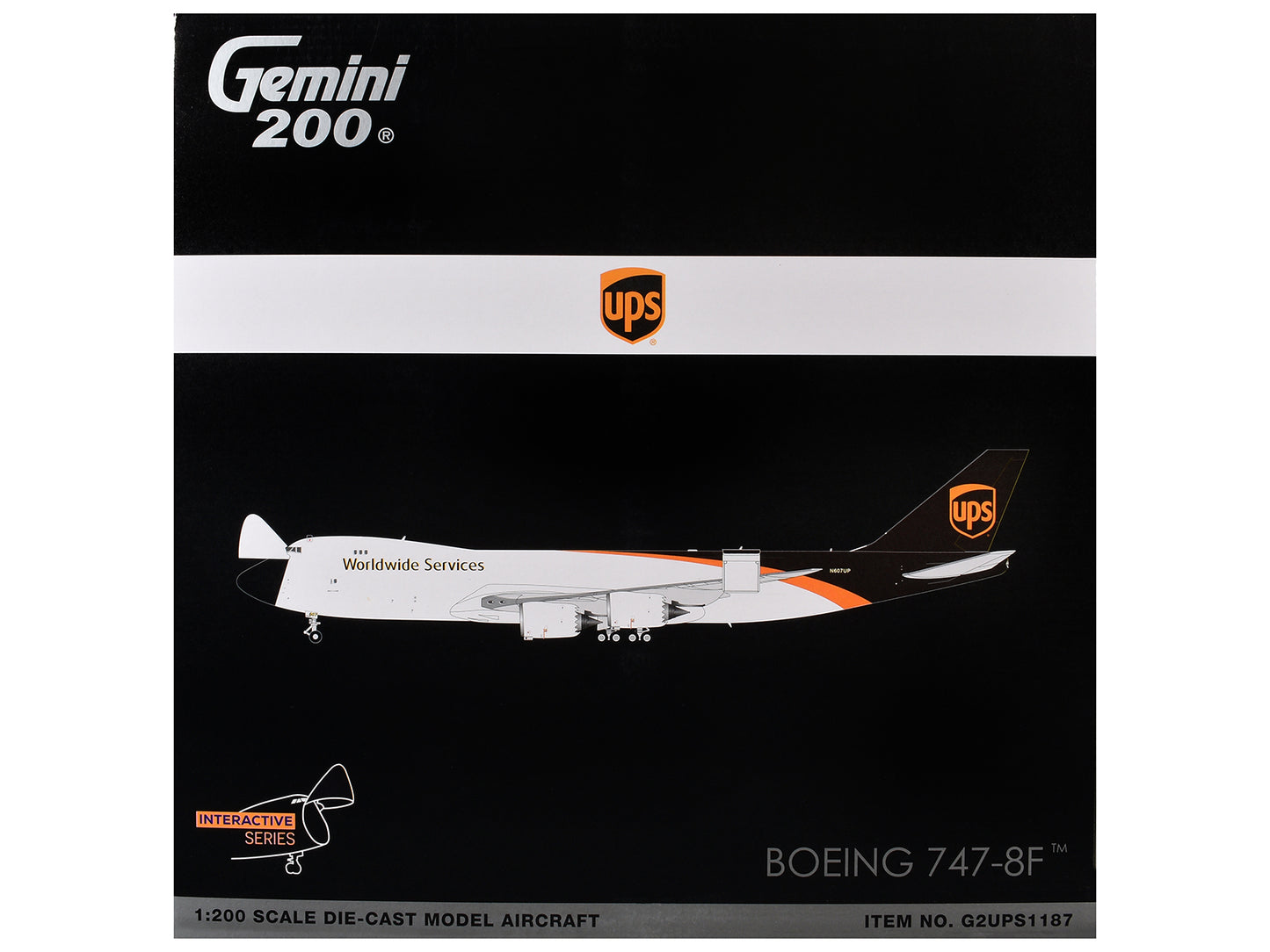 Boeing 747-8F Commercial Aircraft "UPS Worldwide Services" (N607UP) White with Brown Tail "Gemini 200 - Interactive Series" Series 1/200 Diecast Model by GeminiJets