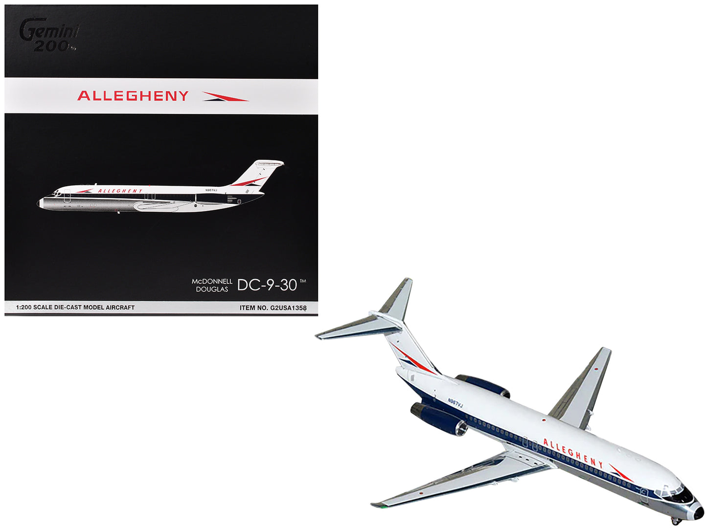 McDonnell Douglas DC-9-30 Commercial Aircraft "Allegheny Airlines" (N967VJ) White with Blue Stripes "Gemini 200" Series 1/200 Diecast Model Airplane by GeminiJets <h2>McDonnell GeminiJets</h2> <p>High