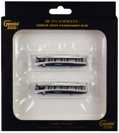 Cobus 3000 Passenger Bus White and Blue "US Airways Shuttle Bus" 2 Piece Set "Gemini 200" Series Diecast Models by GeminiJets <h2>Cobus GeminiJets</h2> <p>High-quality model car perfect for collectors