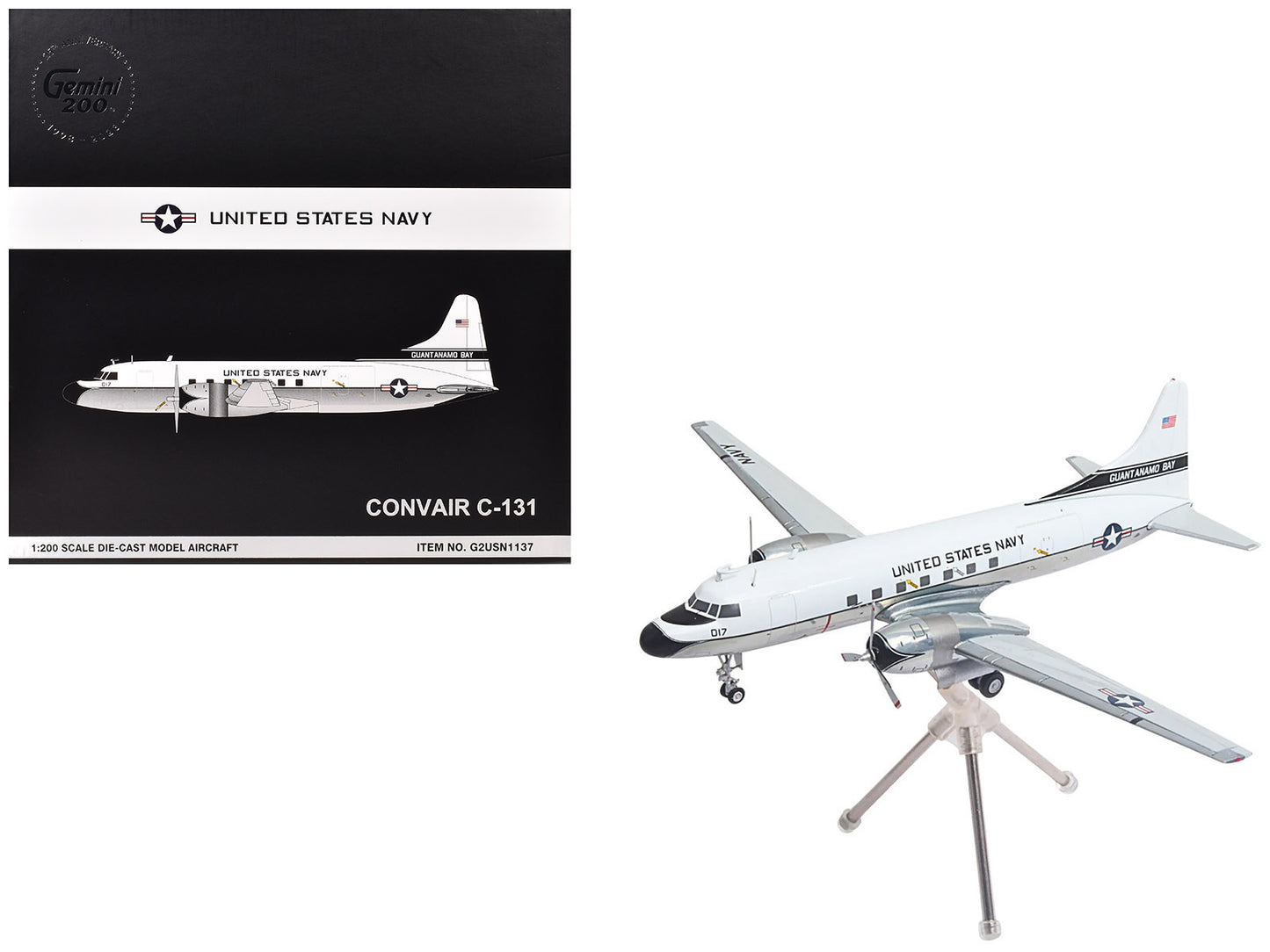 Convair C-131 Samaritan Transport Aircraft "United States Navy - NAS Guantanamo Bay" (141017) White and Gray "Gemini 200" Series 1/200 Diecast Model Airplane by GeminiJets <h2>Convair GeminiJets</h2>