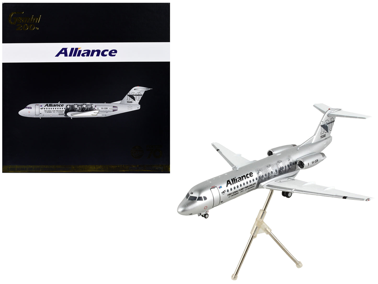 Fokker F70 Commercial Aircraft "Alliance Airlines - 100 Years First Flight from England" Silver Metallic "Gemini 200" Series 1/200 Diecast Model Airplane by GeminiJets <h2>Fokker GeminiJets</h2> <p>Hi