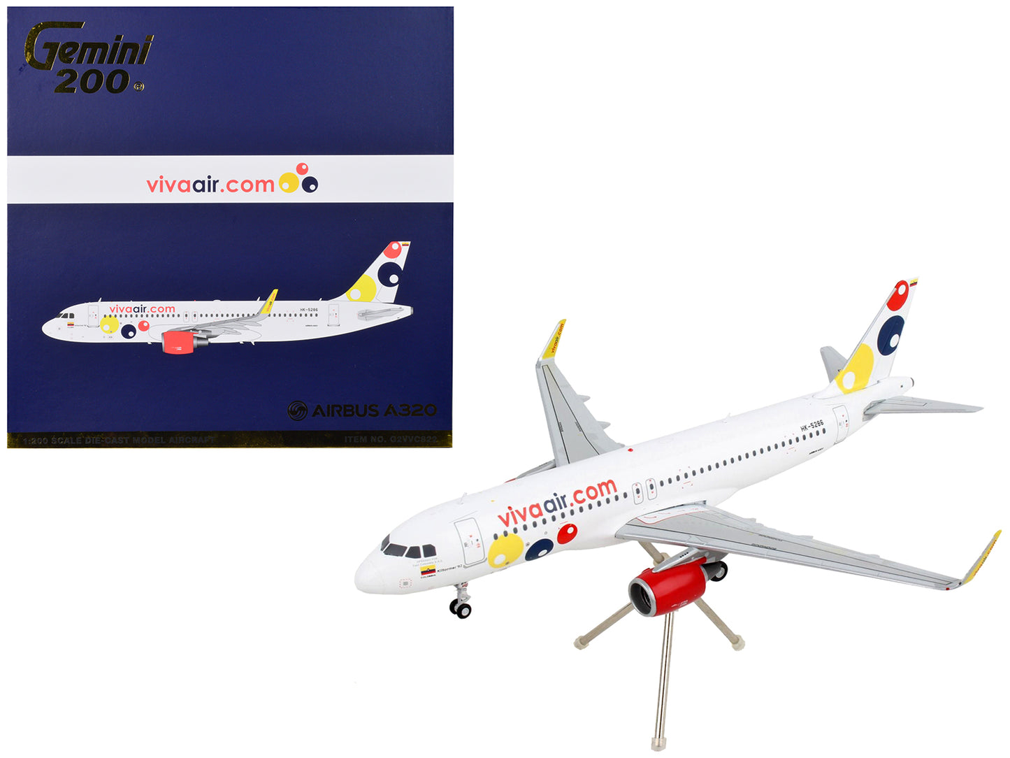 Airbus A320 Commercial Aircraft "Viva Air" White with Tail Graphics "Gemini 200" Series 1/200 Diecast Model Airplane by GeminiJets <h2>Airbus GeminiJets</h2> <p>High-quality car perfect for collectors