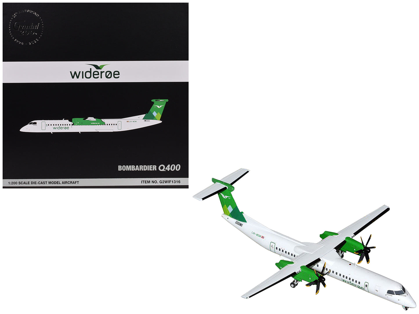 Bombardier Q400 Commercial Aircraft "Wideroe" (LN-WDM) White with Green Tail "Gemini 200" Series 1/200 Diecast Model Airplane by GeminiJets <h2>Bombardier GeminiJets</h2> <p>High-quality car perfect f