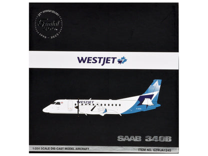 Saab 340B Commercial Aircraft "WestJet" (C-GOIA) White with Blue Stripes and Tail "Gemini 200" Series 1/200 Diecast Model Airplane by GeminiJets <h2>Saab GeminiJets</h2> <p>High-quality car perfect fo