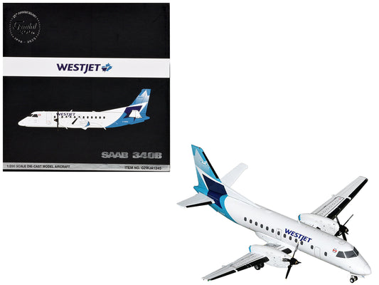 Saab 340B Commercial Aircraft "WestJet" (C-GOIA) White with Blue Stripes and Tail "Gemini 200" Series 1/200 Diecast Model Airplane by GeminiJets <h2>Saab GeminiJets</h2> <p>High-quality car perfect fo