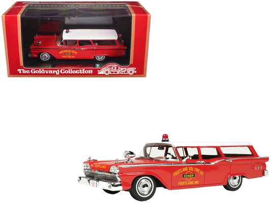 1959 Ford Country Squire "Fruitland MD Fire Chief" Red with White Top Limited Edition to 200 pieces Worldwide 1/43 Model Car by Goldvarg Collection T&y