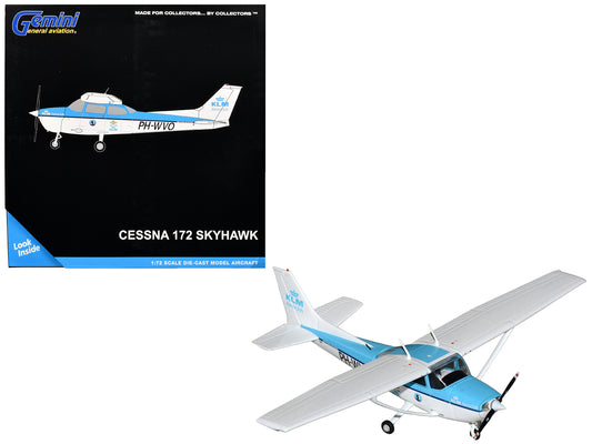 Cessna 172 Skyhawk Aircraft "KLM Aeroclub" (PH-WVO) Light Blue and White "Gemini General Aviation" Series 1/72 T&y Diecast Model Airplane by GeminiJets