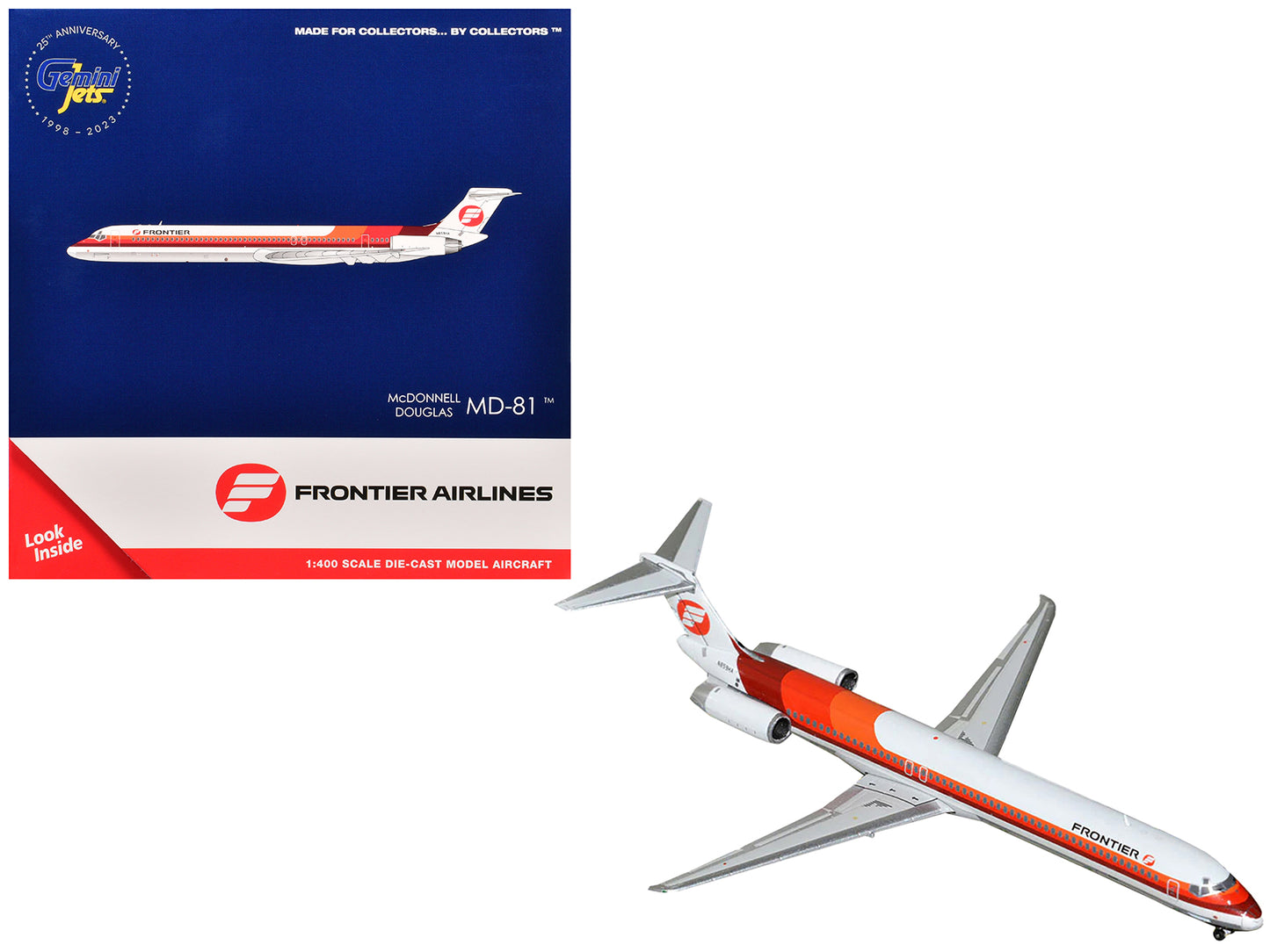 McDonnell Douglas MD-81 Commercial Aircraft "Frontier Airlines" (N859HA) White with Stripes 1/400 Diecast Model Airplane by GeminiJets <h2>McDonnell GeminiJets</h2> <p>High-quality car perfect for col