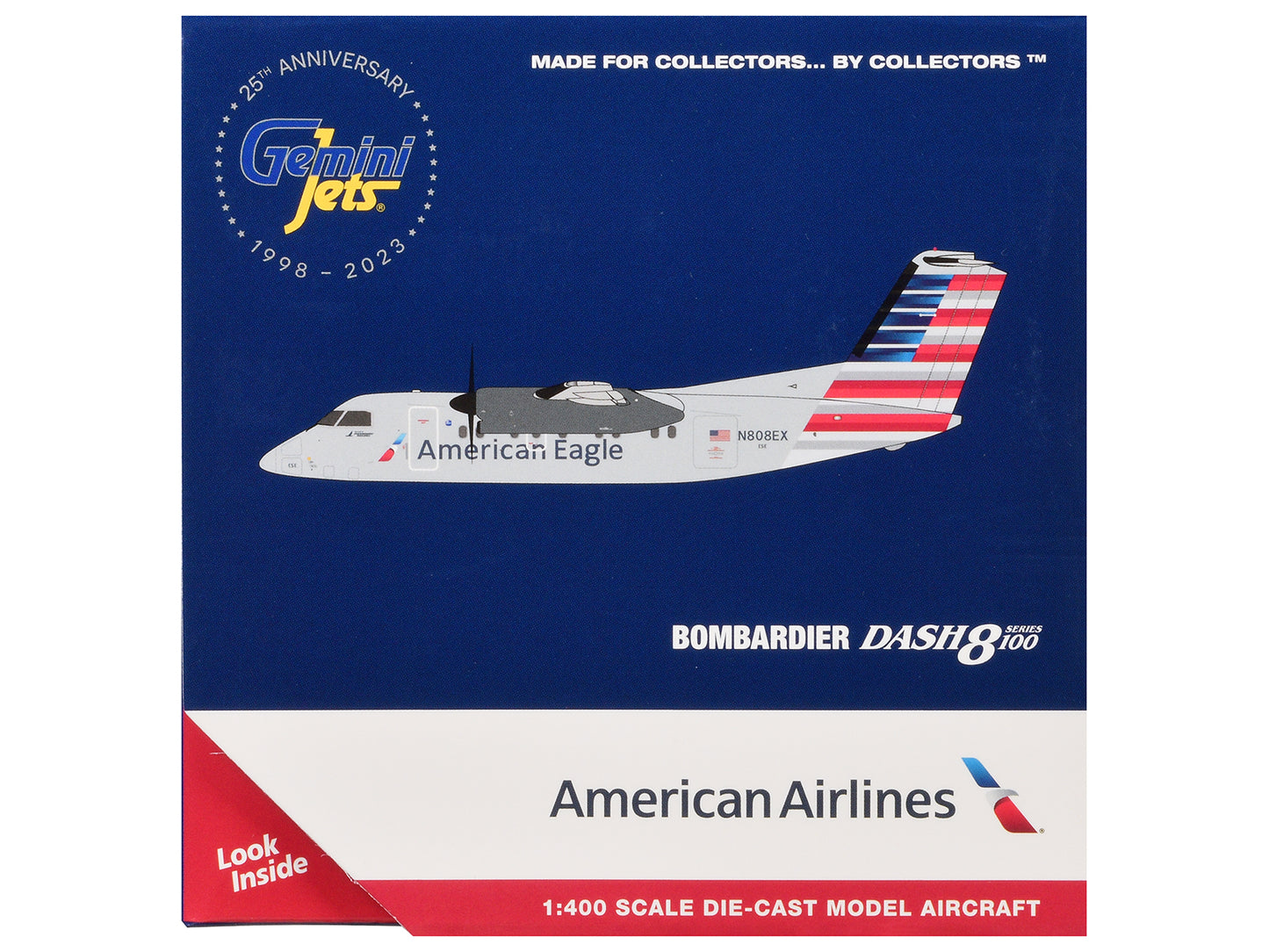 Bombardier Dash 8-100 Commercial Aircraft "American Airlines - American Eagle" (N808EX) Gray with Striped Tail 1/400 Diecast Model Airplane by GeminiJets <h2>Bombardier GeminiJets</h2> <p>High-quality