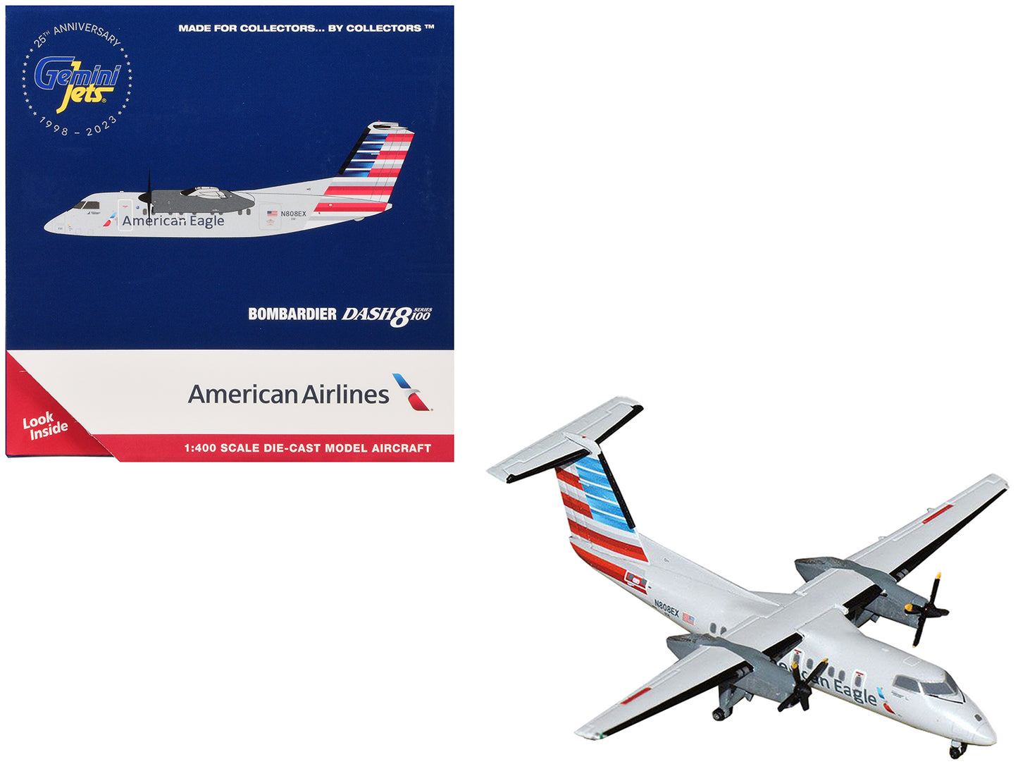 Bombardier Dash 8-100 Commercial Aircraft "American Airlines - American Eagle" (N808EX) Gray with Striped Tail 1/400 Diecast Model Airplane by GeminiJets <h2>Bombardier GeminiJets</h2> <p>High-quality