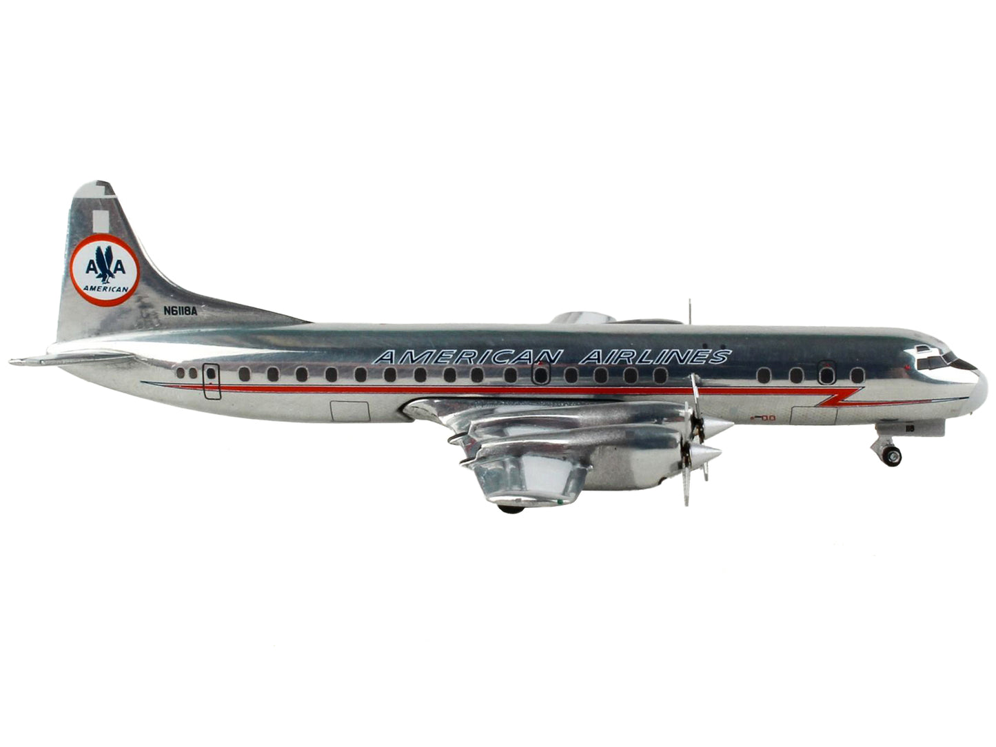 Lockheed L-188 Electra Commercial Aircraft "American Airlines" Silver with Red Stripes 1/400 Diecast Model Airplane by GeminiJets <h2>Lockheed GeminiJets</h2> <p>High-quality car perfect for collector