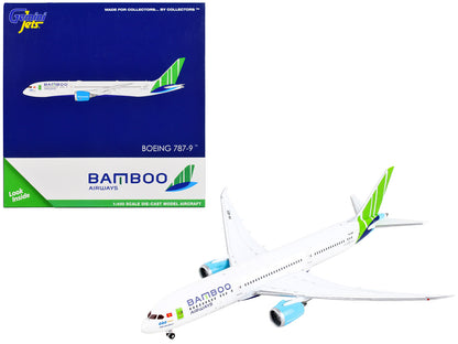 Boeing 787-9 Commercial Aircraft "Bamboo Airways" White with Green Tail 1/400 Diecast Model Airplane by GeminiJets <h2>Boeing GeminiJets</h2> <p>High-quality car perfect for collectors and enthusiasts